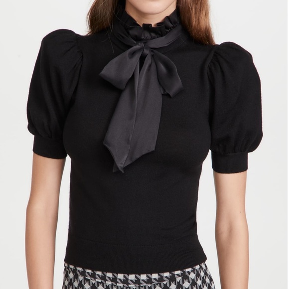 Alice + Olivia Sweaters - Alice + Olivia Chase Puff Sleeve Ruffle Neck Sweater